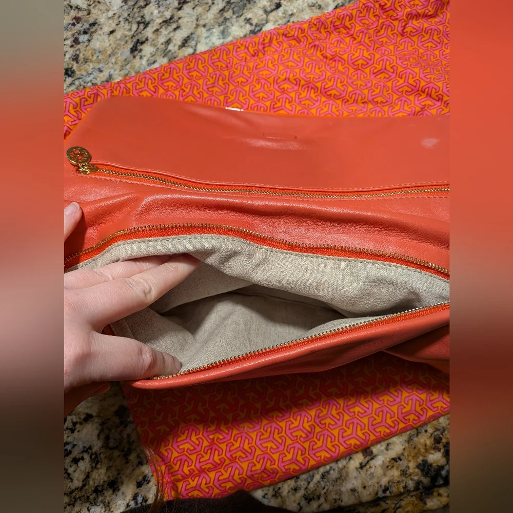 Tory Burch Pink Coral Purse Clutch with Gold Accents - Picture 7 of 16